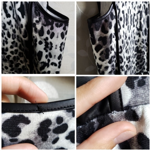 Love...Ady Leopard Print And Faux Leather Fit And Flare Dress Gray Black Medium - Picture 7 of 7